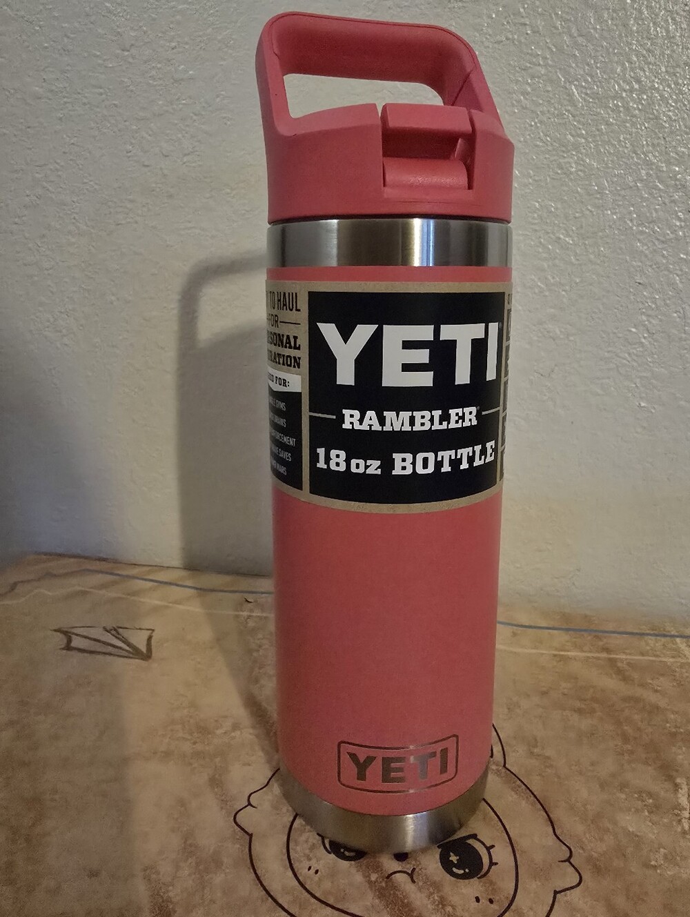 Yeti Rambler 18oz Bottle in Tropical Pink with Steel Accents